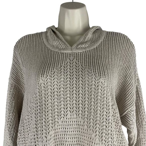 Zenergy by Chico's Rosie Pointelle Hooded Sweater MetallicTan Size 2/ L - Picture 4 of 9